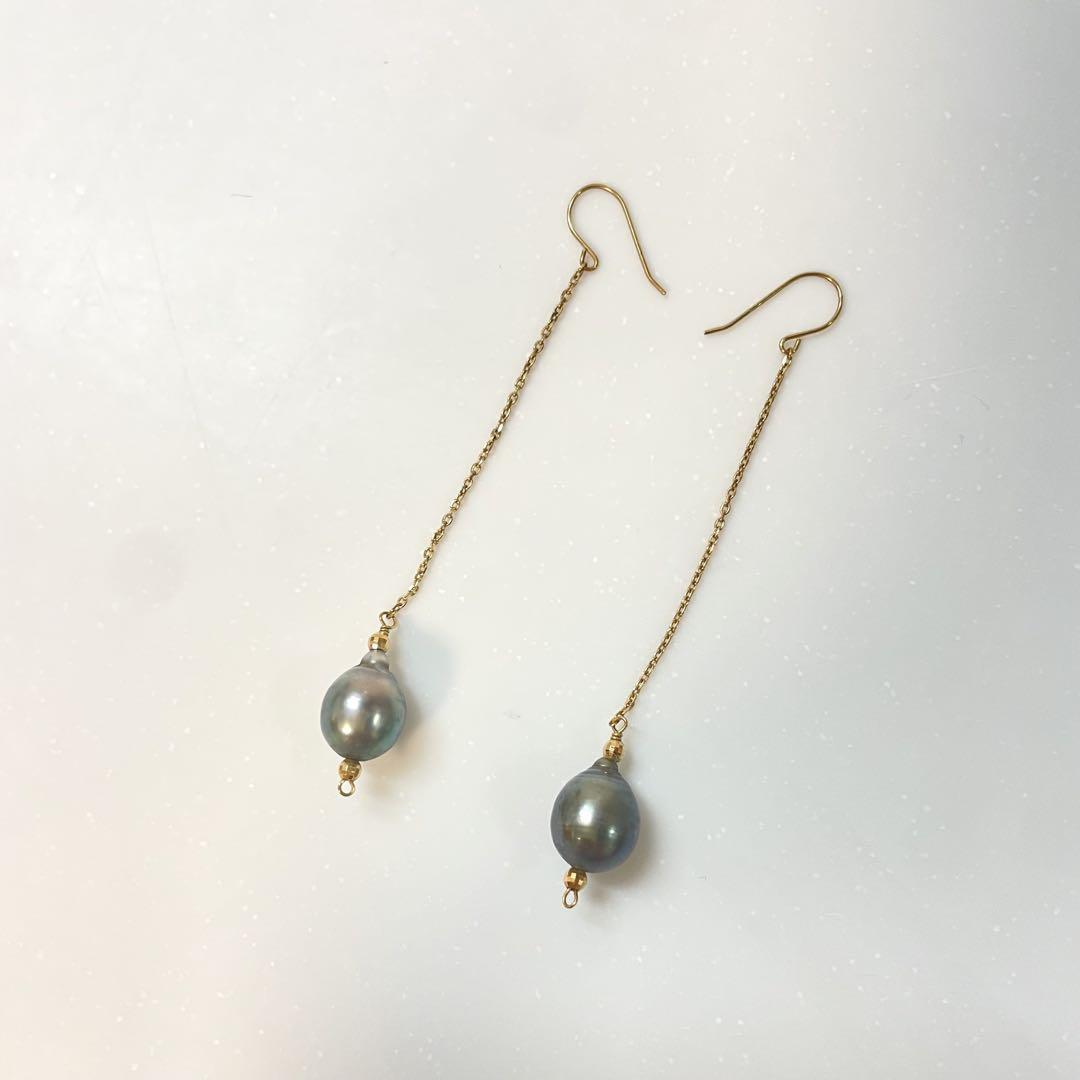 タヒチ産 黒真珠 パール ピアス 18k 18金