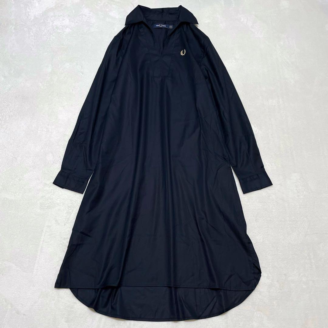 24ss フレッドペリー【38】スキッパーシャツワンピース/オープンカラー 刺繍