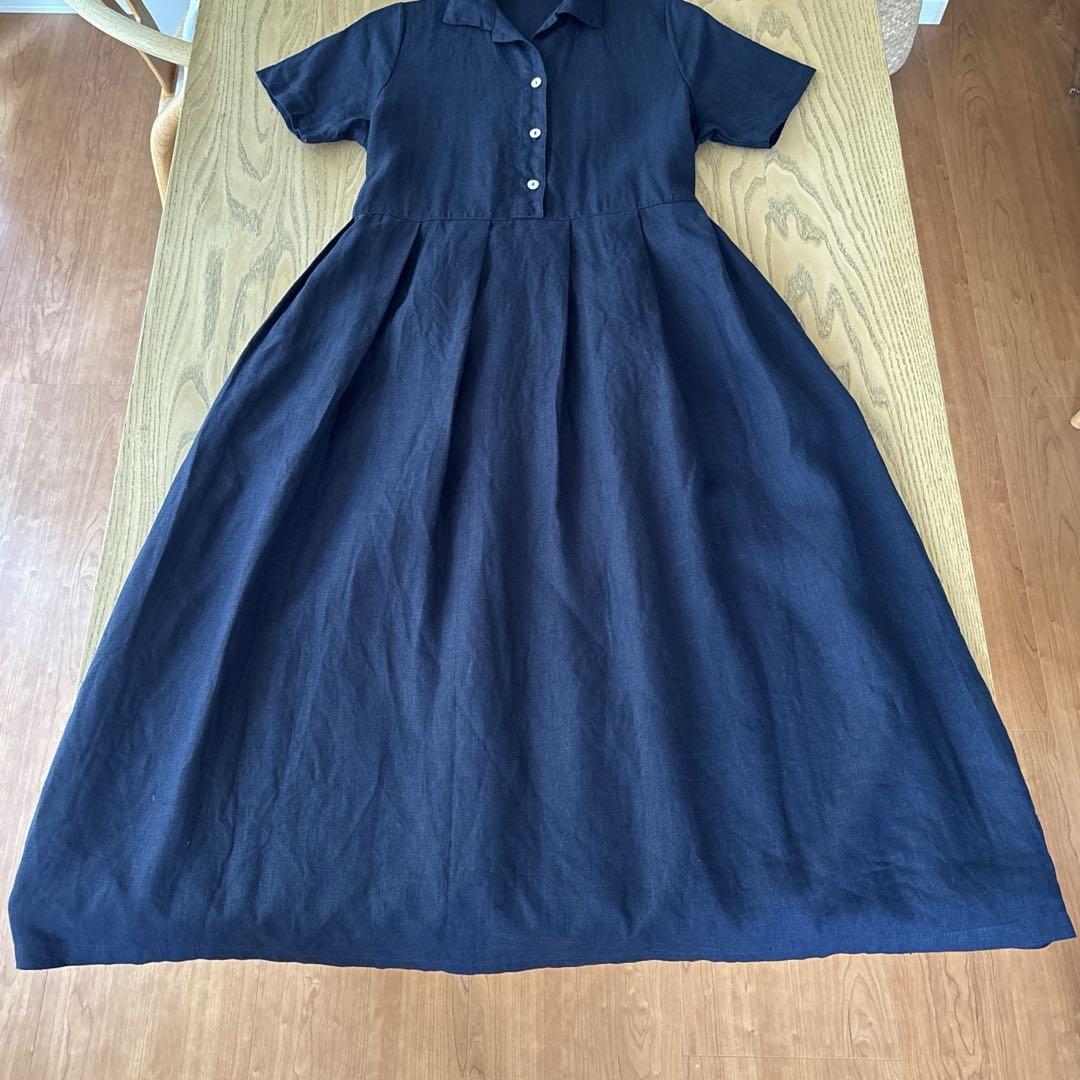 fog linen work リネンワンピース 後藤由紀子さんコラボ　ネイビー fog linen work リネンワンピース 後藤由紀子さんコラボ
