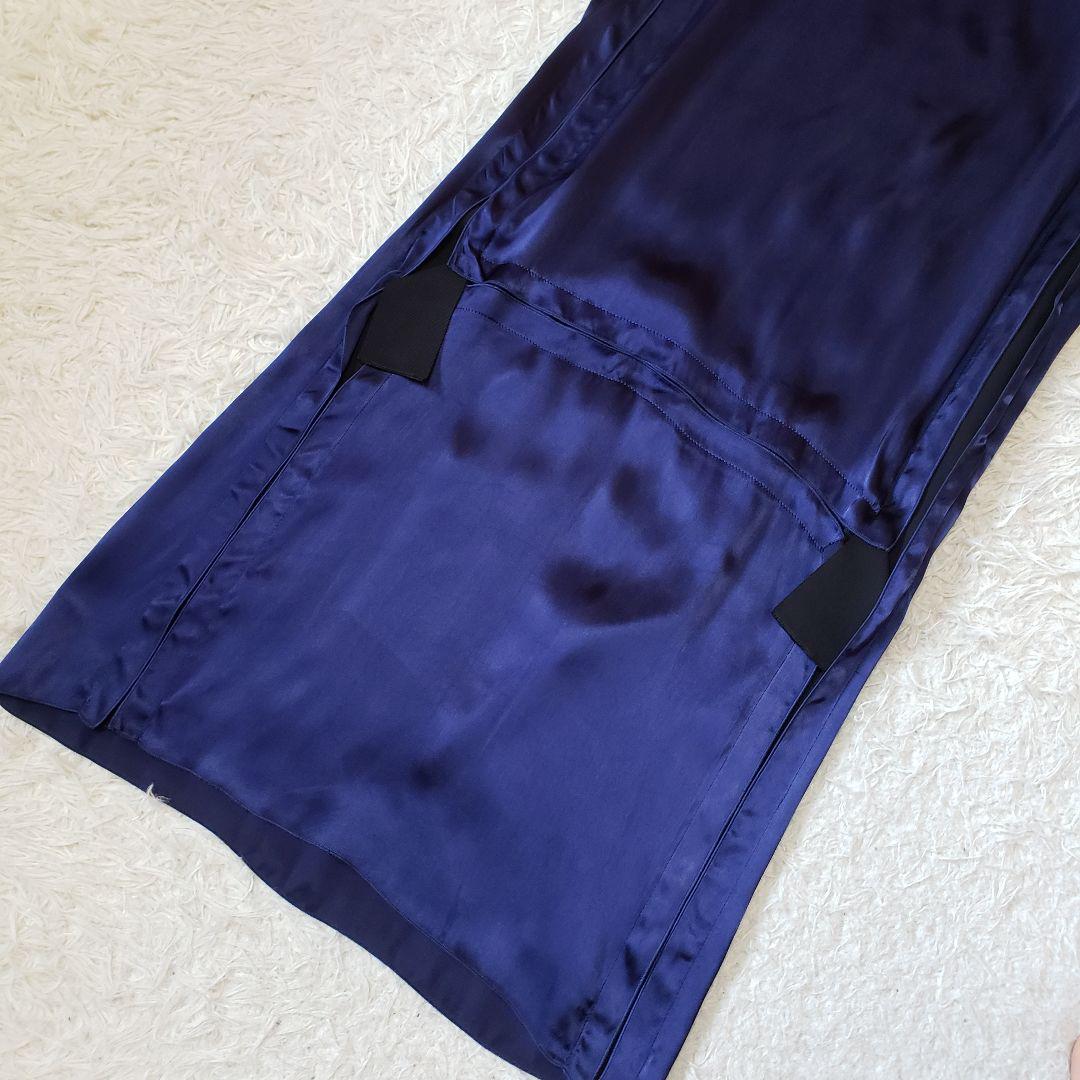 正規店在庫 美品 ドレス ブルー サテン S Iz8vZ-m71412832343 LANVIN ワンピース ロング丈 シルク 大得価お得