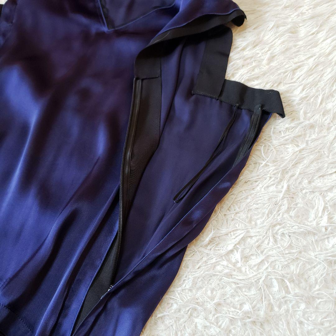 正規店在庫 美品 ドレス ブルー サテン S Iz8vZ-m71412832343 LANVIN ワンピース ロング丈 シルク 大得価お得