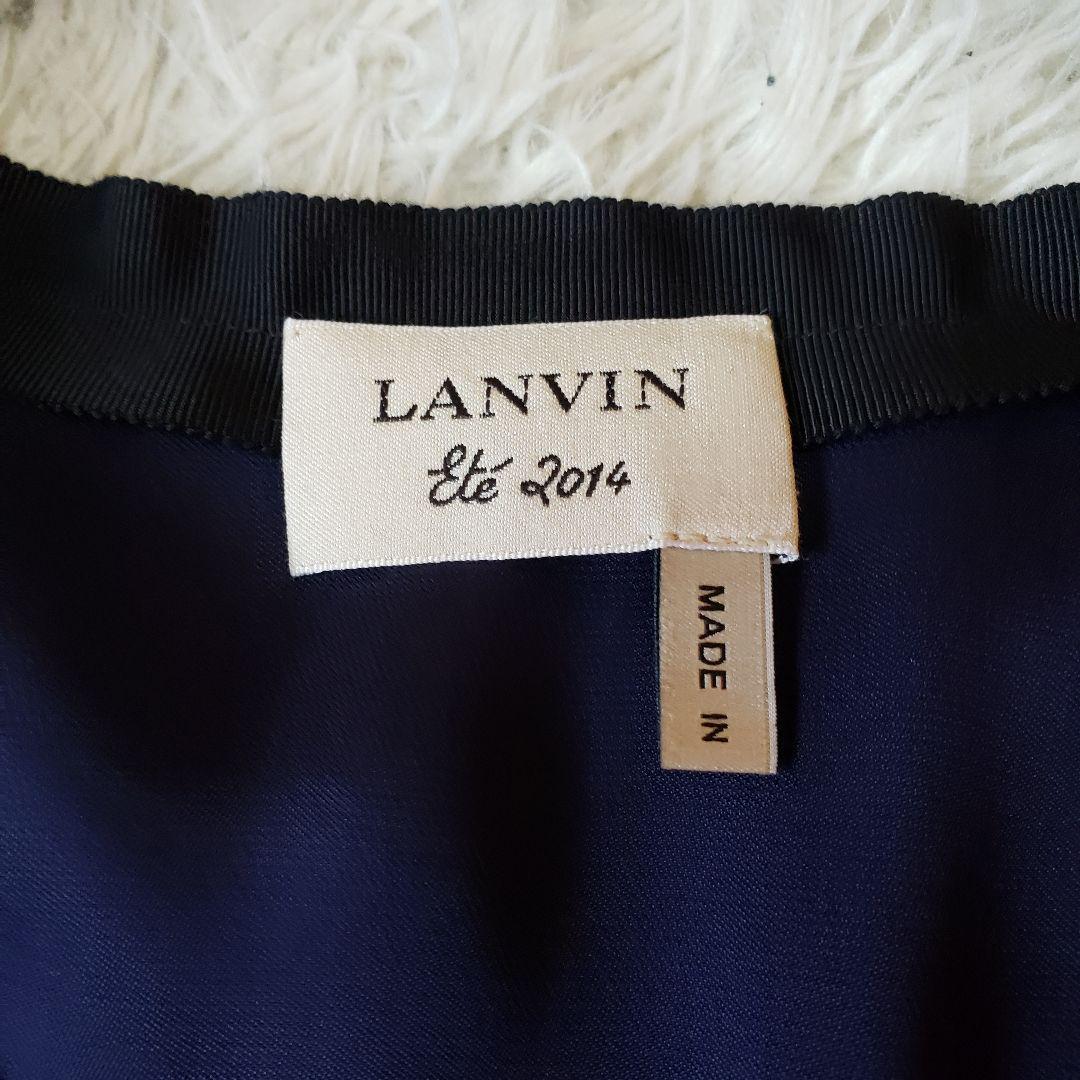正規店在庫 美品 ドレス ブルー サテン S Iz8vZ-m71412832343 LANVIN ワンピース ロング丈 シルク 大得価お得