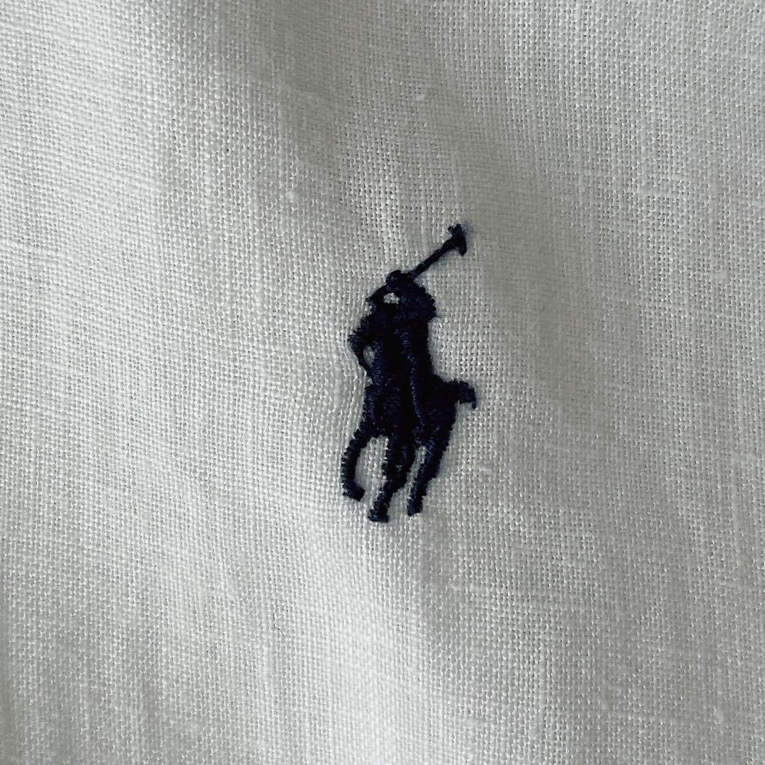 【美品】ラルフローレン リネンシャツ ポニー刺繍 白ホワイト21年モデル 美品】ラルフローレン リネンシャツ ポニー刺繍 白ホワイト21年