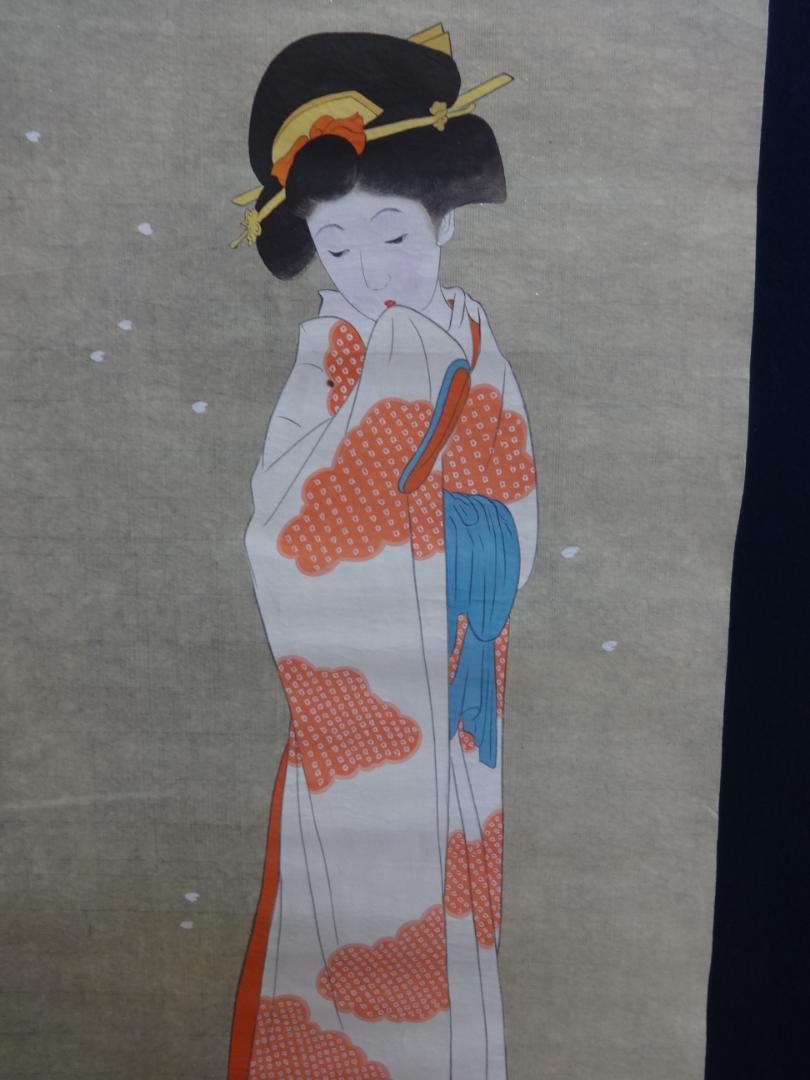 上村松園 春苑 水彩画 1935年代 紙本著色 肉筆 舞妓 芸妓 浮世絵us82