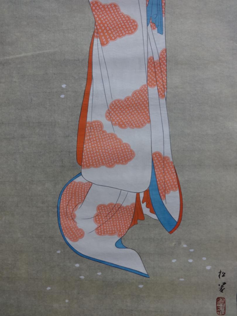 上村松園 春苑 水彩画 1935年代 紙本著色 肉筆 舞妓 芸妓 浮世絵us82