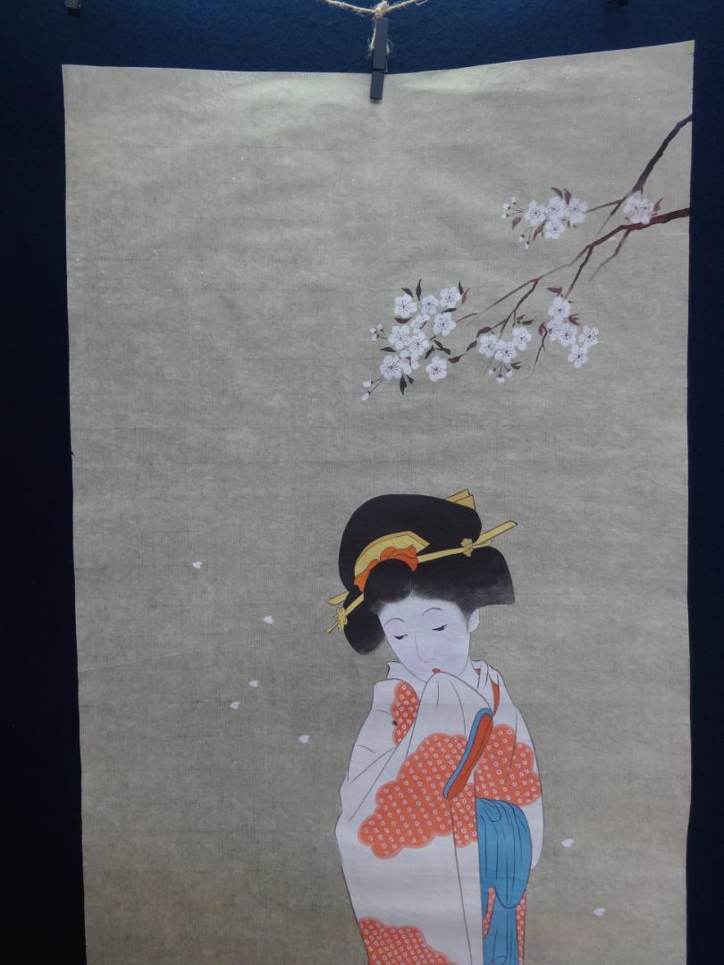 上村松園 春苑 水彩画 1935年代 紙本著色 肉筆 舞妓 芸妓 浮世絵us82