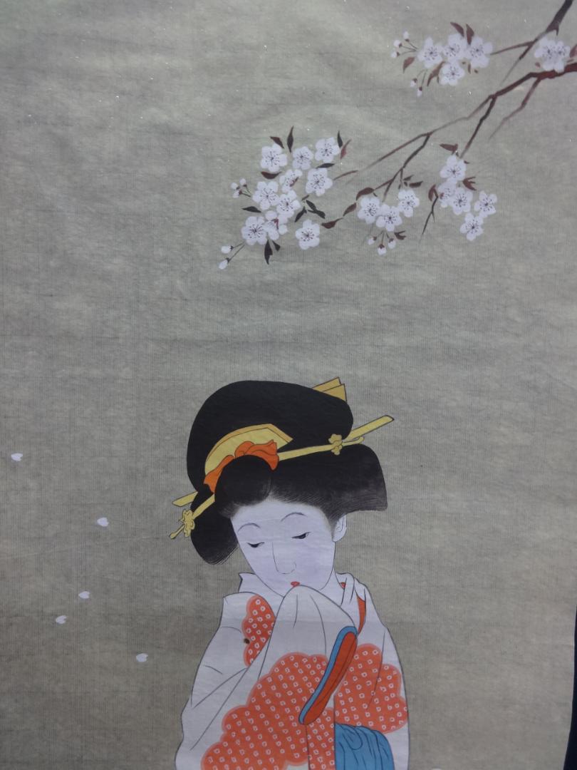 上村松園 春苑 水彩画 1935年代 紙本著色 肉筆 舞妓 芸妓 浮世絵us82