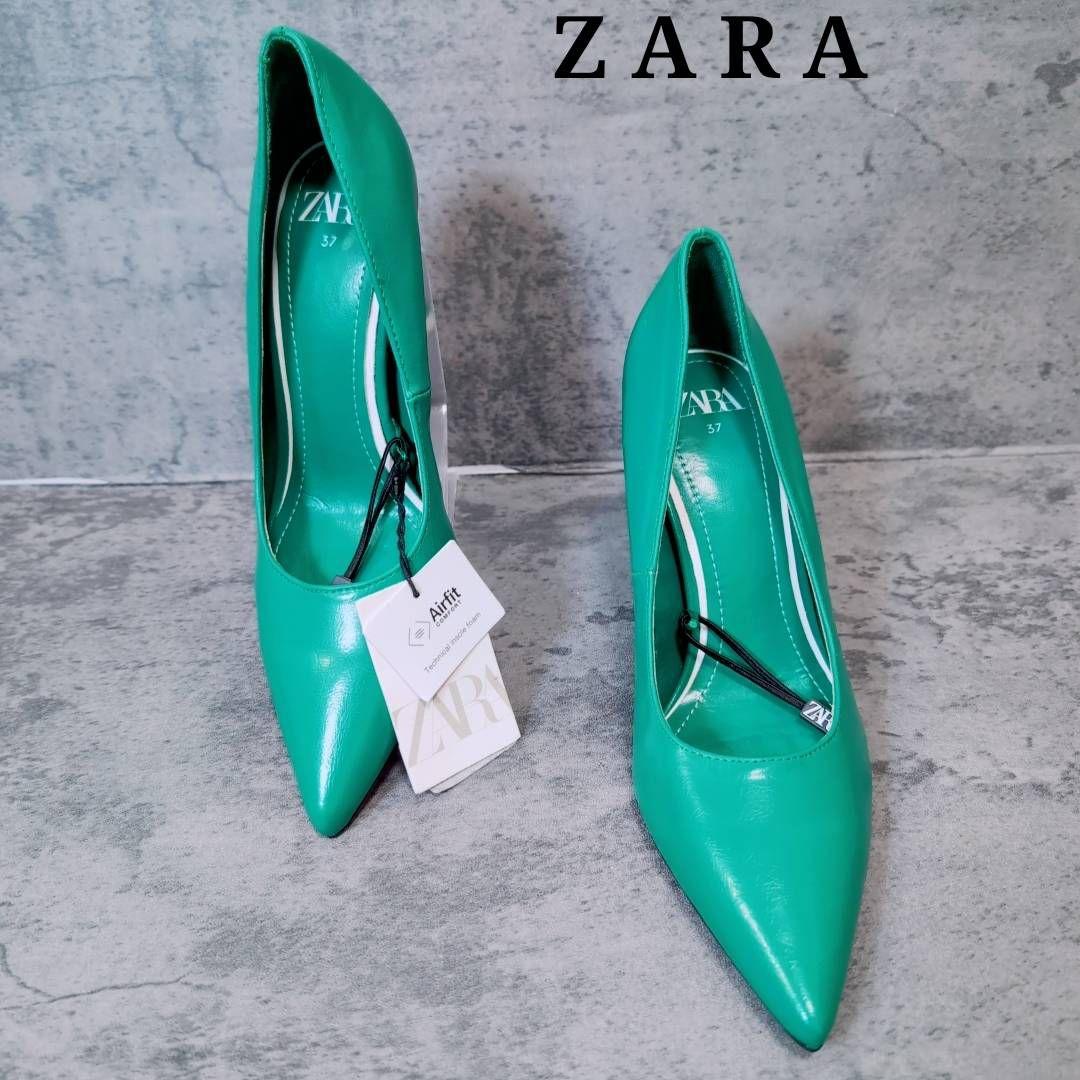 ZARA グリーン ハイヒール パンプス 37 ポインテッドトゥ Airfit