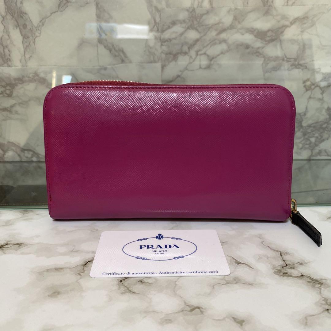 PRADA プラダ ラウンドファスナー 長財布 ピンク リボン サフィアーノ