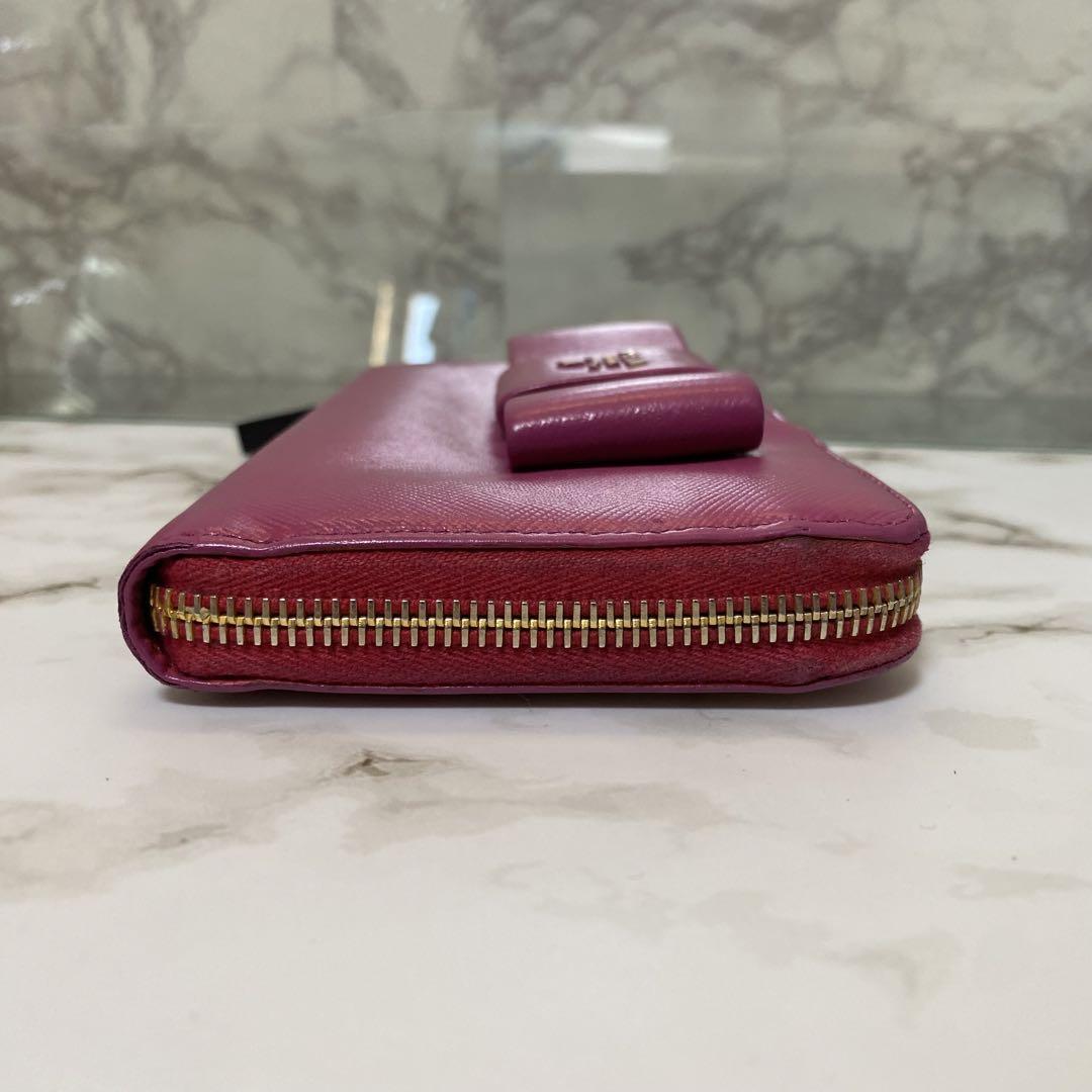 PRADA プラダ ラウンドファスナー 長財布 ピンク リボン サフィアーノ