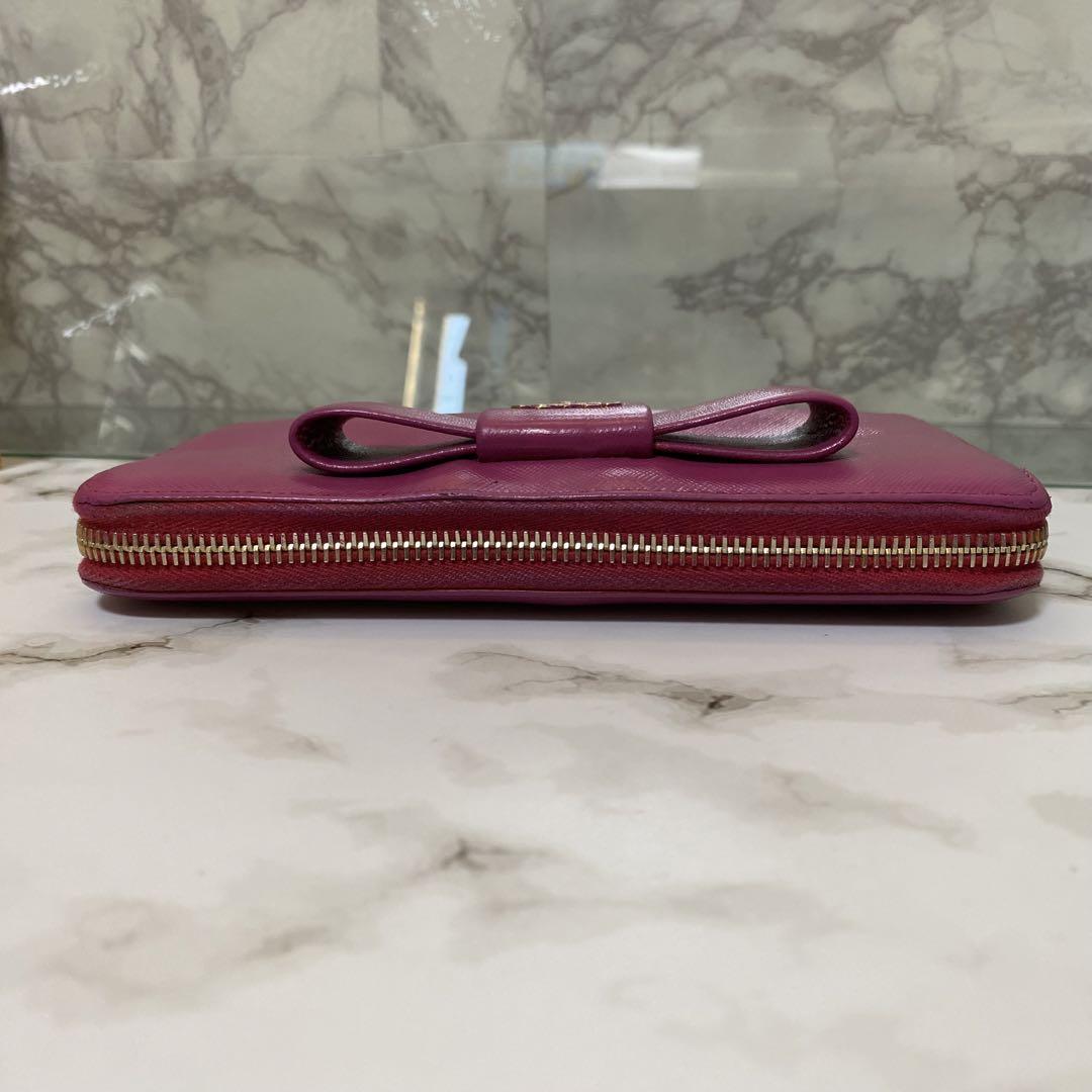 PRADA プラダ ラウンドファスナー 長財布 ピンク リボン サフィアーノ