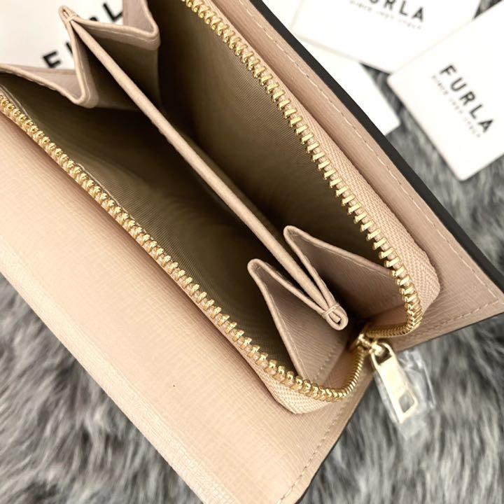 新品FURLA 折り財布 ライトベージュ レザー 折り財布-セール