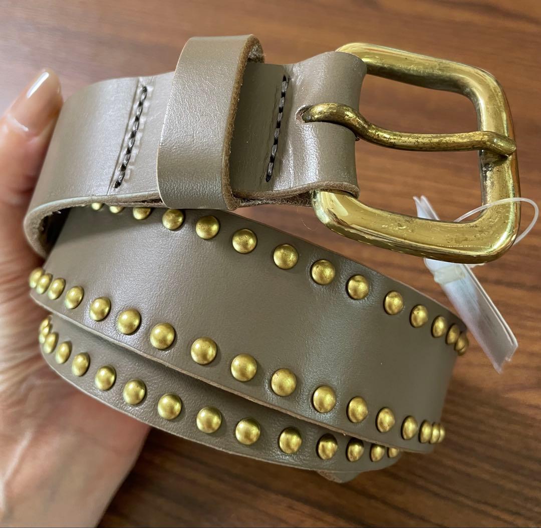 スタッズ装飾 グレー レザーベルト