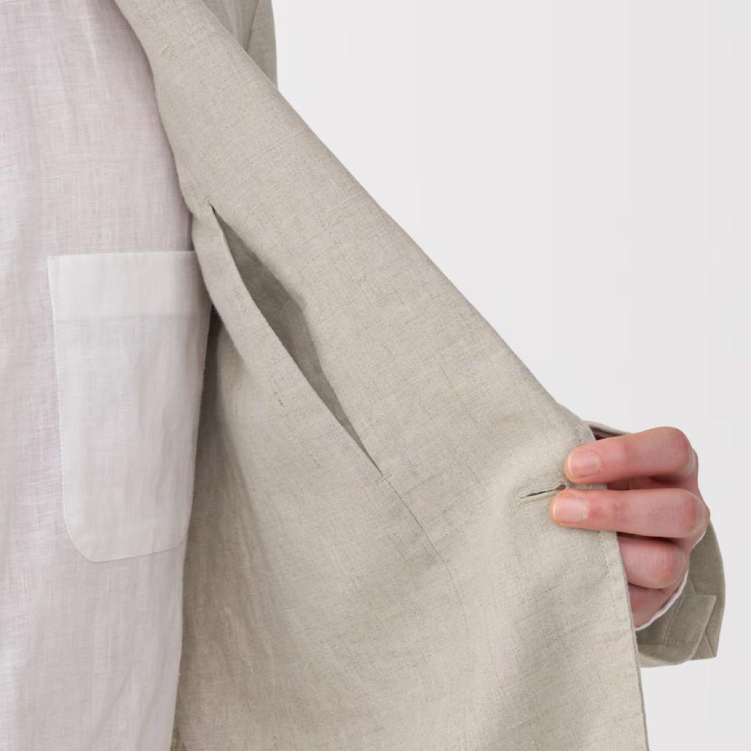新品【S】Ecru MUJI リネン洗いざらし ジャケット 無印良品 ムジ