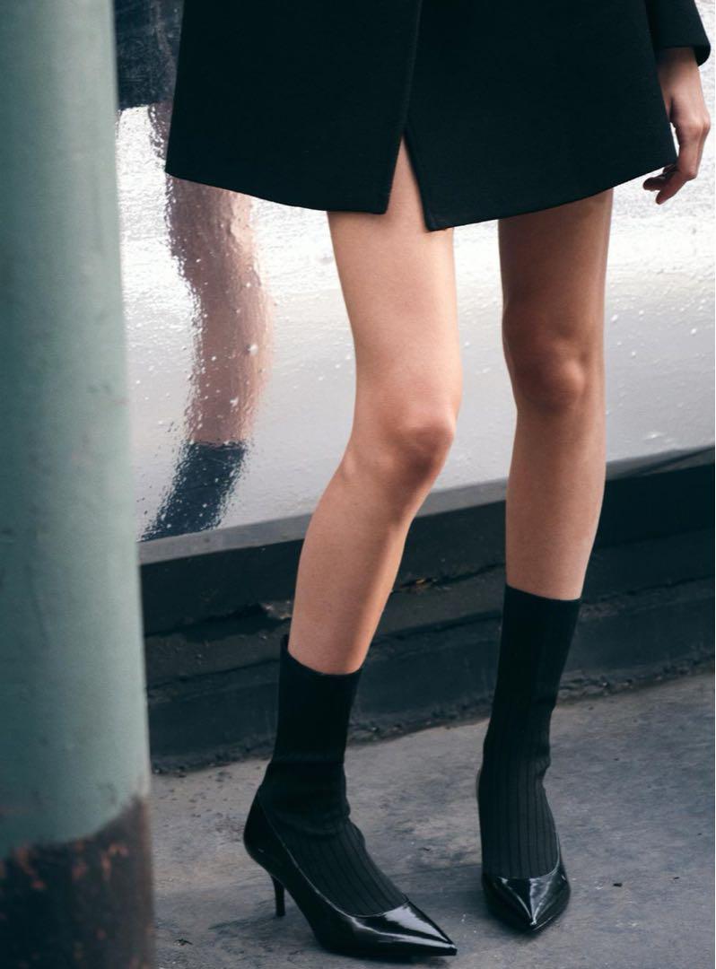 ZARA ザラ　ヒールショートブーツ　ソックスブーツ　37