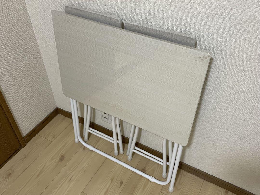 ニトリ折りたたみテーブル椅子2脚セット木目白