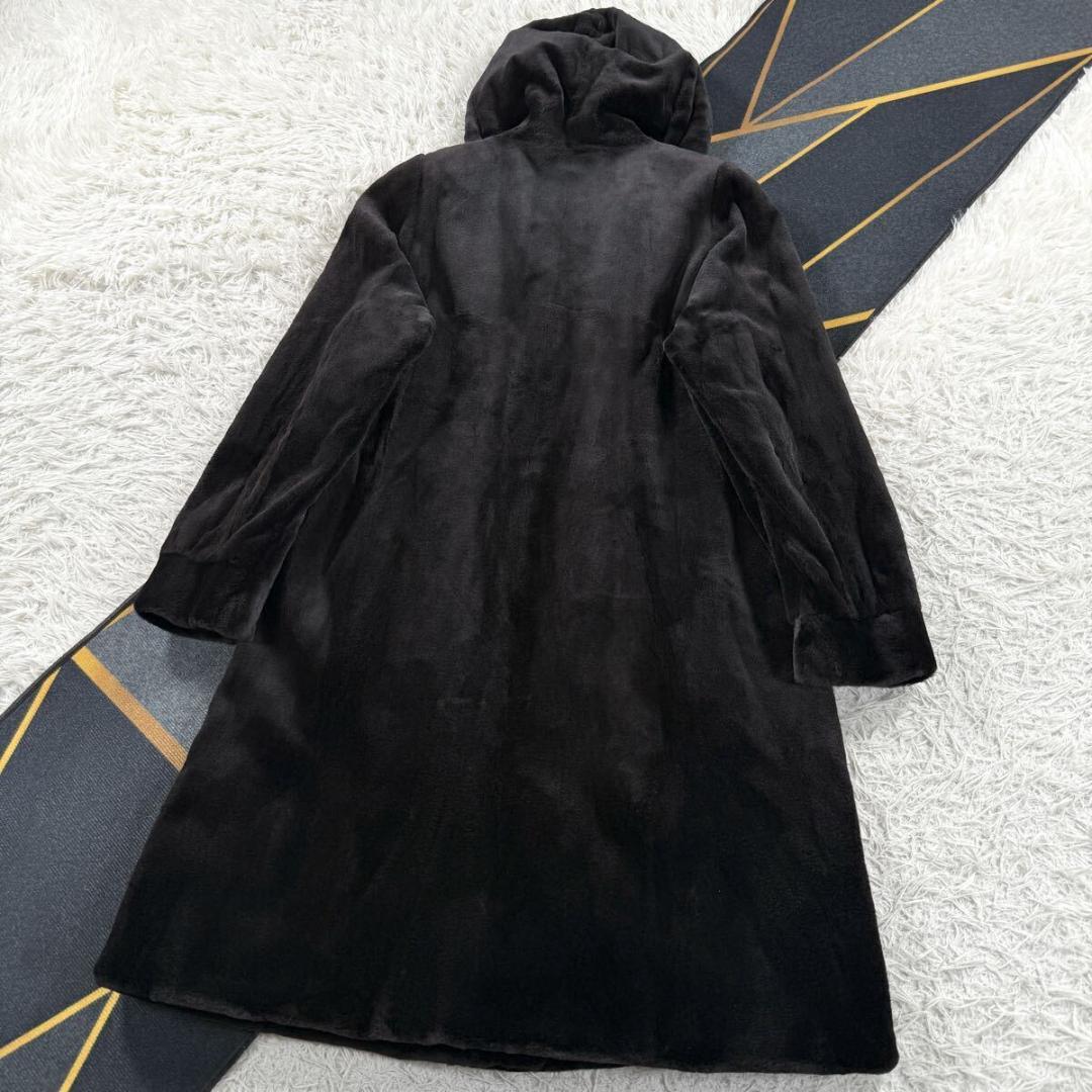 着丈100㎝ サガミンク ブラックミンク シェアード コート ロング フード L 着丈100㎝ サガミンク ブラックミンク シェアード コート ロング フード L