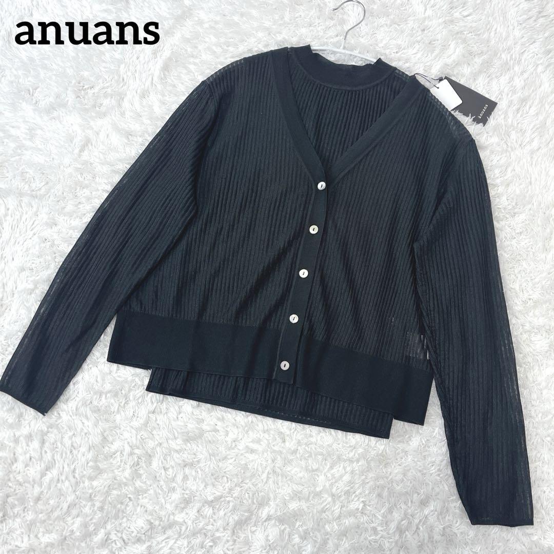 【極美品】アニュアンス シアーリブアンサンブルニット ラメ入りブラック 24SS 極美品】アニュアンス シアーリブアンサンブルニット ラメ入り