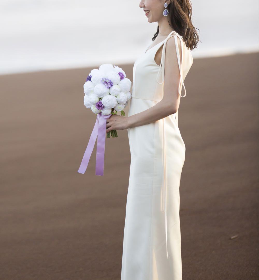 kaene サテンリボンドレスwhite collection