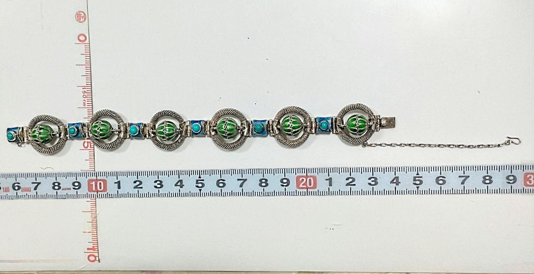○5416#0712　グリーンボールとターコイズの銀製ブレスレット　0628 5416#0702 グリーンボールとターコイズの銀製ブレスレット 0628