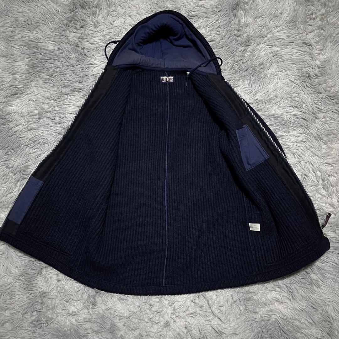 【美品】BLUE BLUE 圧縮加工 ヘビーウールパーカー ネイビーブルー