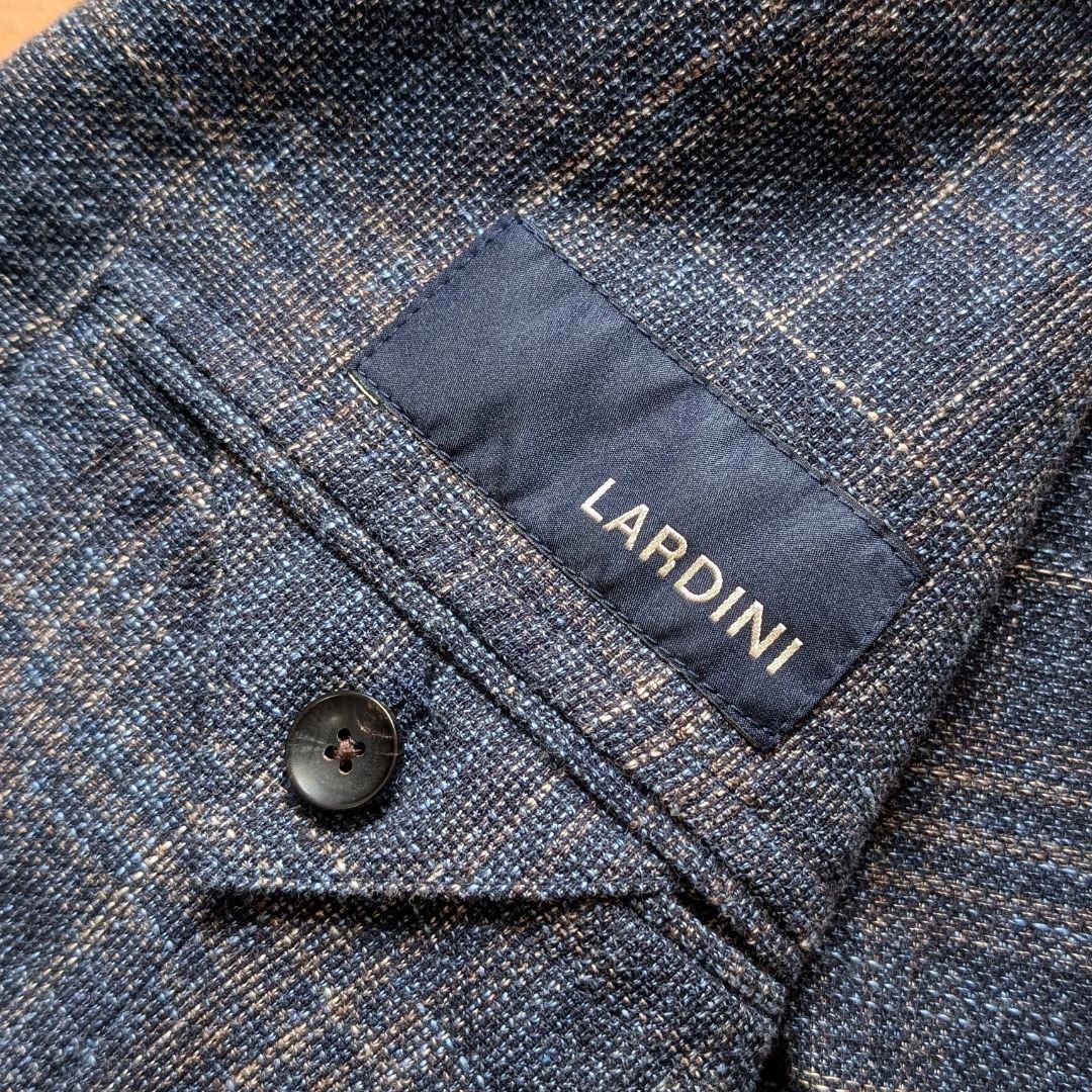 LARDINI ネイビー ブラウン ジャケット チェック リネン混 52