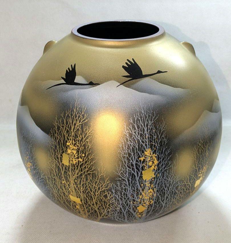 九谷焼　花瓶　花入れ　花瓶　花器　壺 金彩　木立　連山　鶴　花生け　花入れ　華道 九谷焼 花瓶 花入れ 花瓶 花器 壺 金彩 木立 連山 鶴 花生け 花