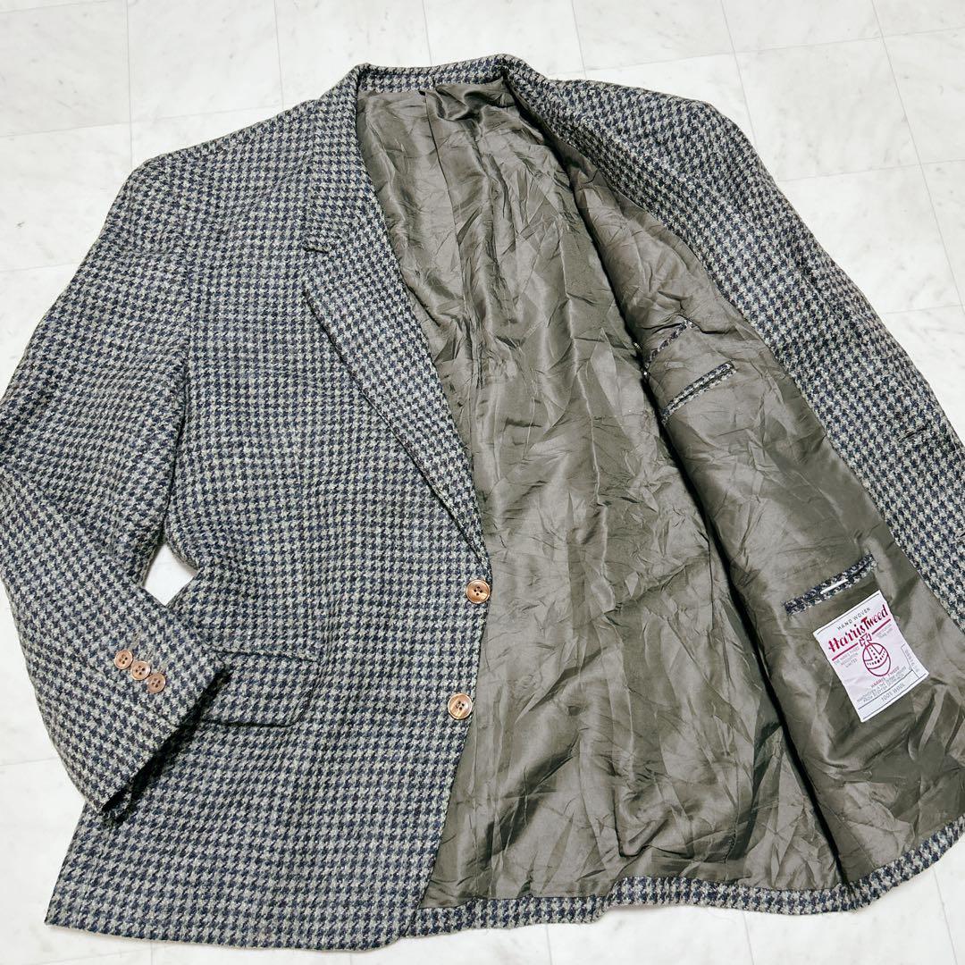 ハリスツイード テーラードジャケット 千鳥格子 くるみボタン ビンテージ XLXL(LL)・Harris Tweed