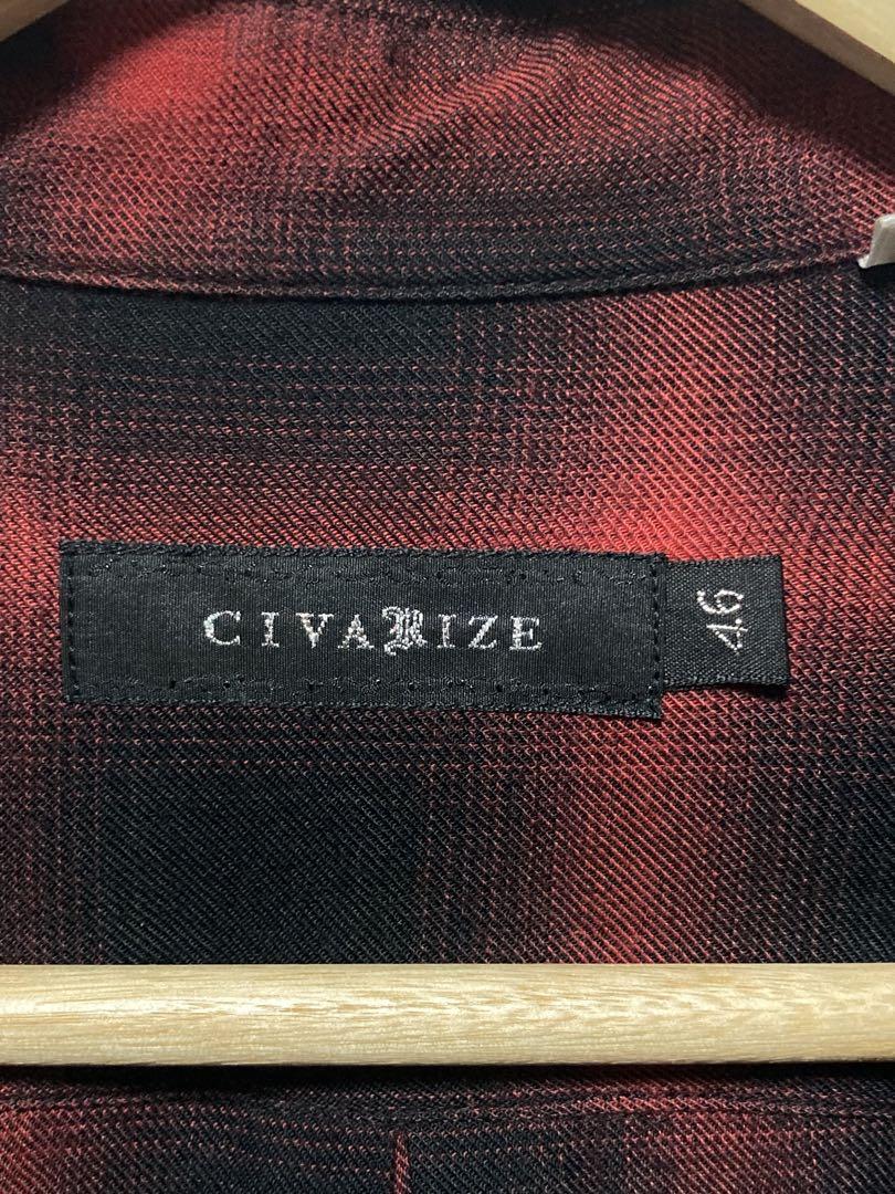 CIVARIZEシヴァーライズ 赤黒グラデーションチェックロングシャツ 46