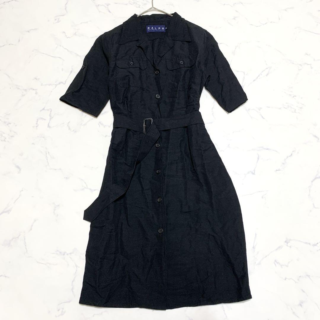 ラルフローレン Ralph Lauren シャツワンピース リネン ブラック