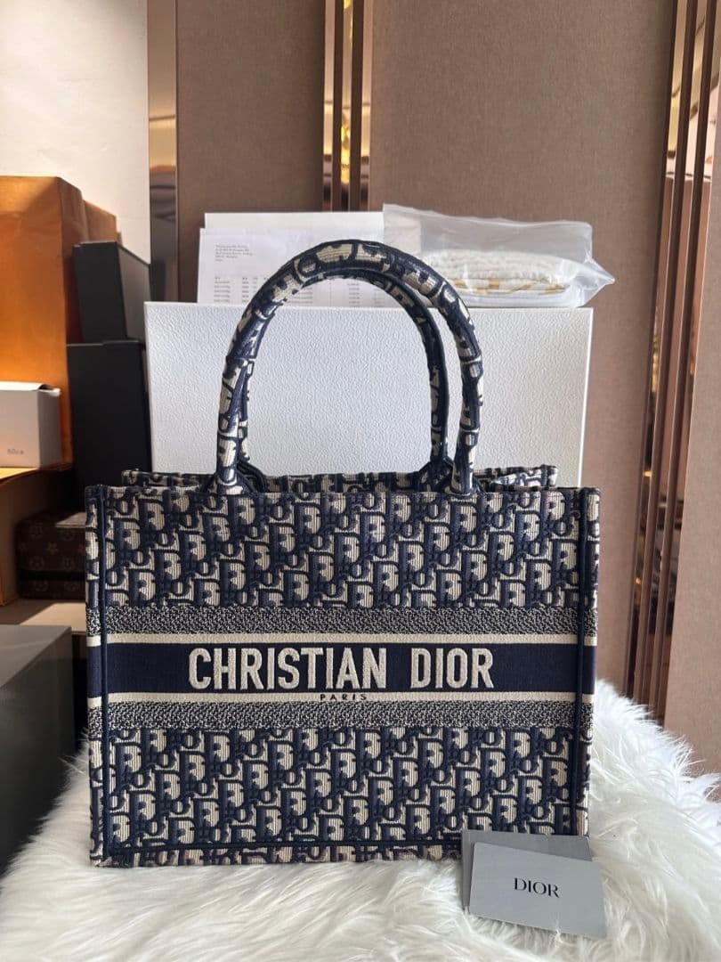 Christian Dior トートバッグ ネイビー/ホワイト 36cm