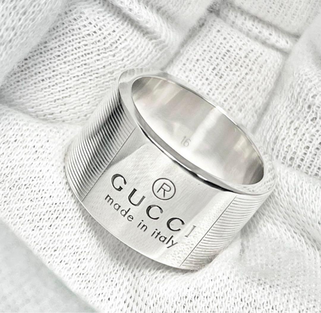 美品 GUCCI 指輪 ロゴワイドリング 15号 美品 GUCCI 指輪 ロゴワイドリング 15号