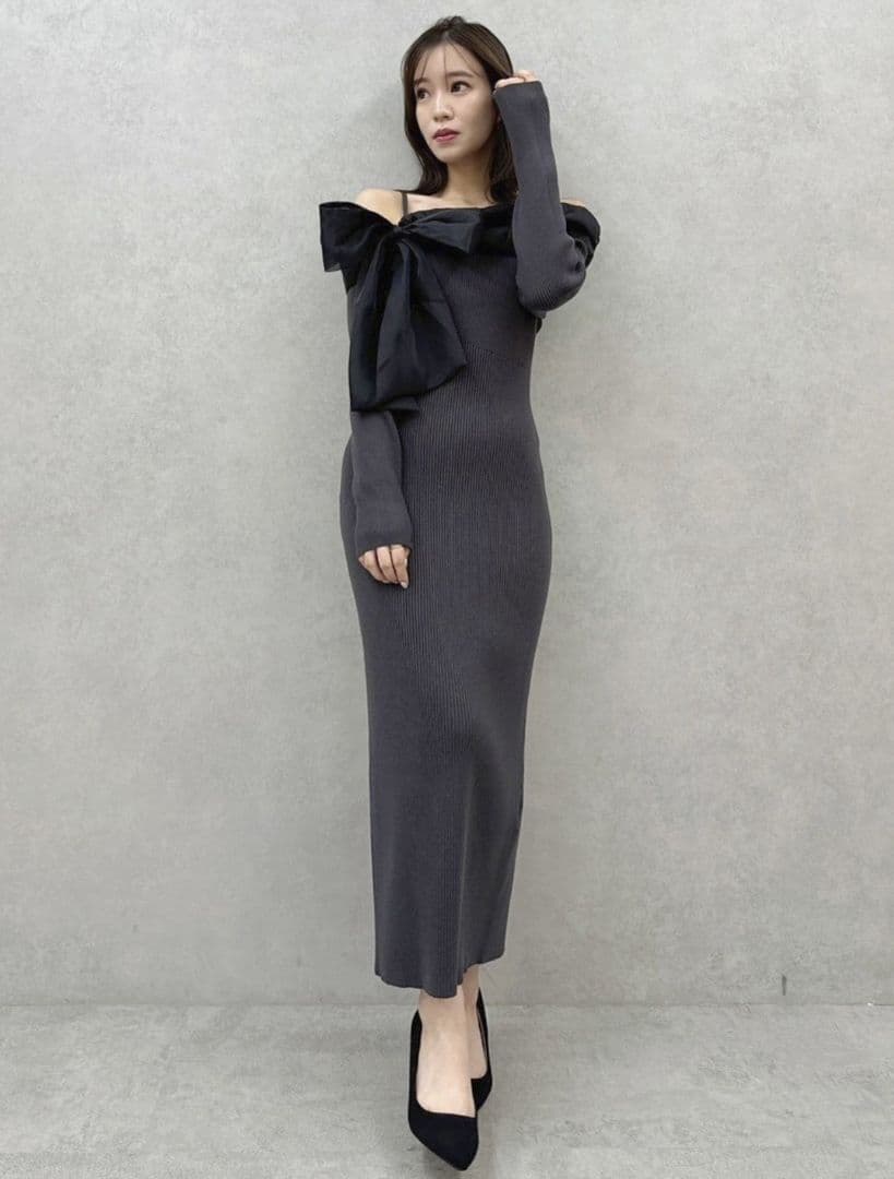 dazzlin ボリュームアシメリボンニットワンピースM dazzlin