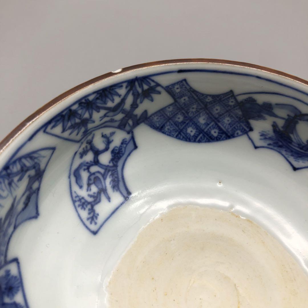 希少年代物骨董品青染付け表裏絵柄鉢ボウル13cm3点セットビンテージ食器 希少年代物骨董品青染付け表裏絵柄鉢ボウル13cm3点セット