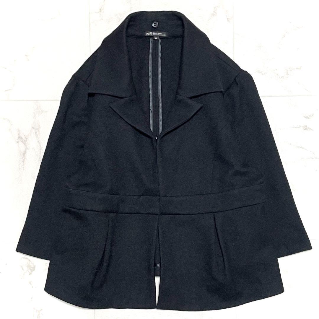 美品　23区　ウール　ショートコート 　ジャケット　2WAY　リアルファー　44 美品 23区 ウール ショートコート ジャケット 2WAY 黒 44