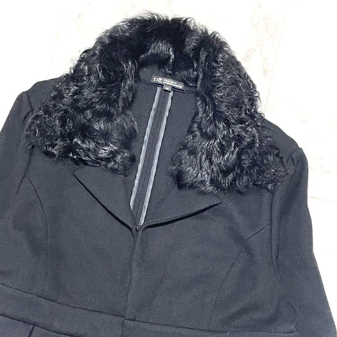 美品　23区　ウール　ショートコート 　ジャケット　2WAY　リアルファー　44 美品 23区 ウール ショートコート ジャケット 2WAY 黒 44