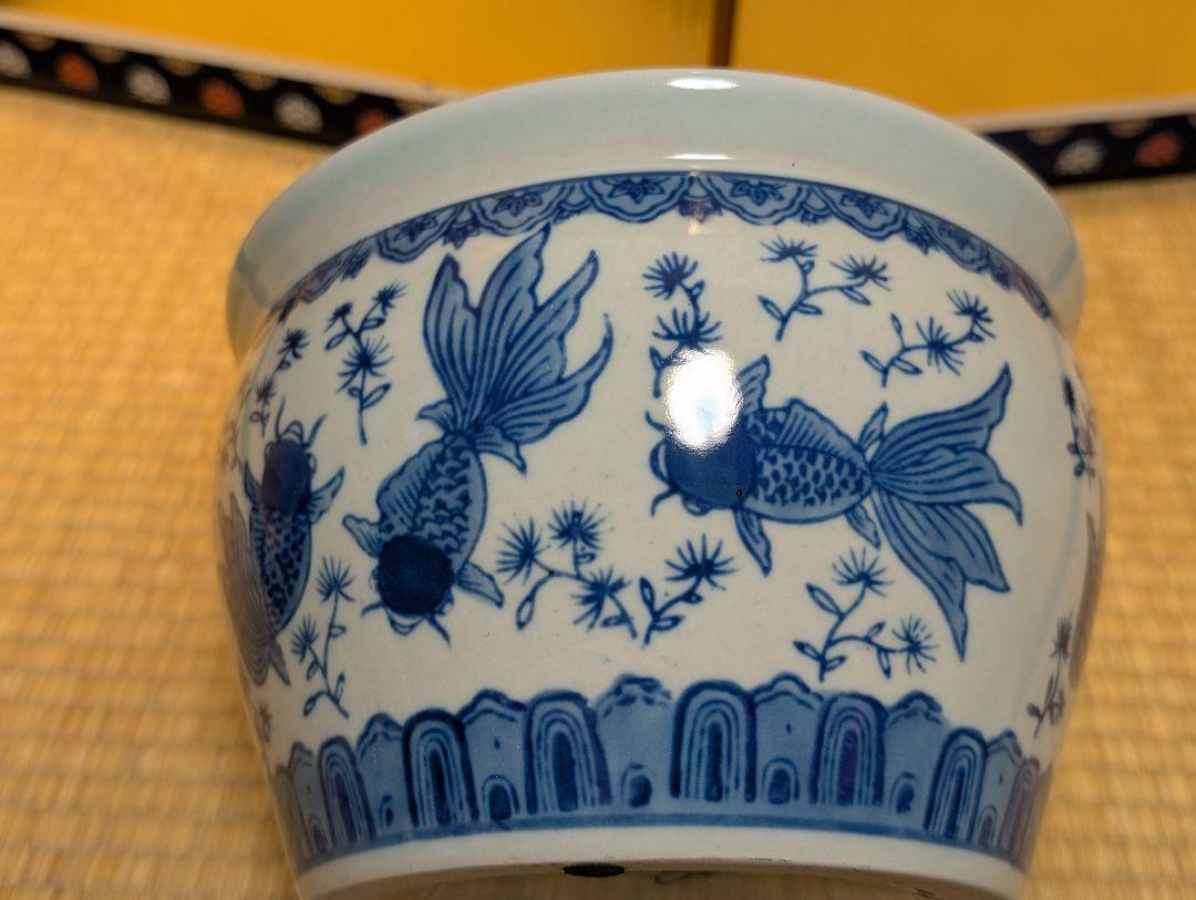 金魚鉢 メダカ鉢 水鉢 古伊万里 瓢箪龍 木台付 - メルカリ