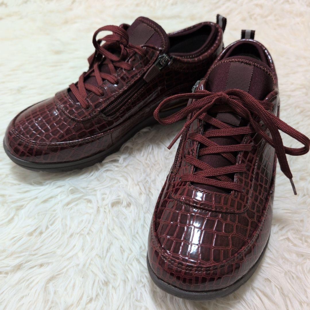 極美品】シャルレ ウエルネス ウォーキングシューズ ワイン 24.0
