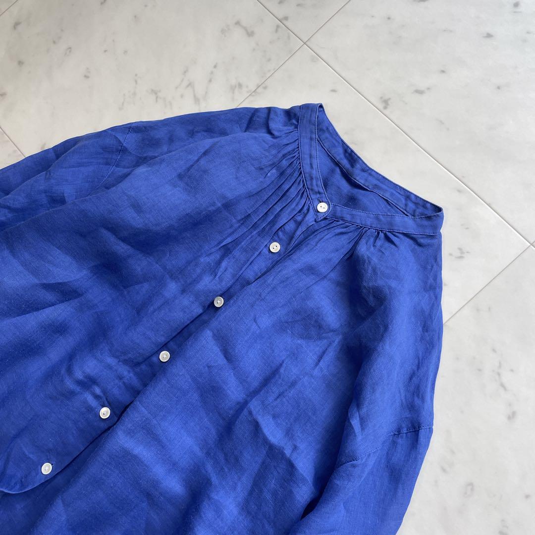 スローブイエナ 24SS ラミーギャザーシャツ リネン 青 きれい色