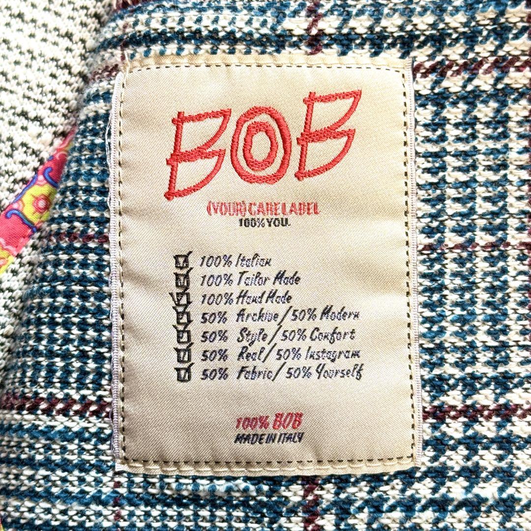 BOB テーラードジャケット チェック 46 千鳥柄 チェック 青 白 赤 総柄