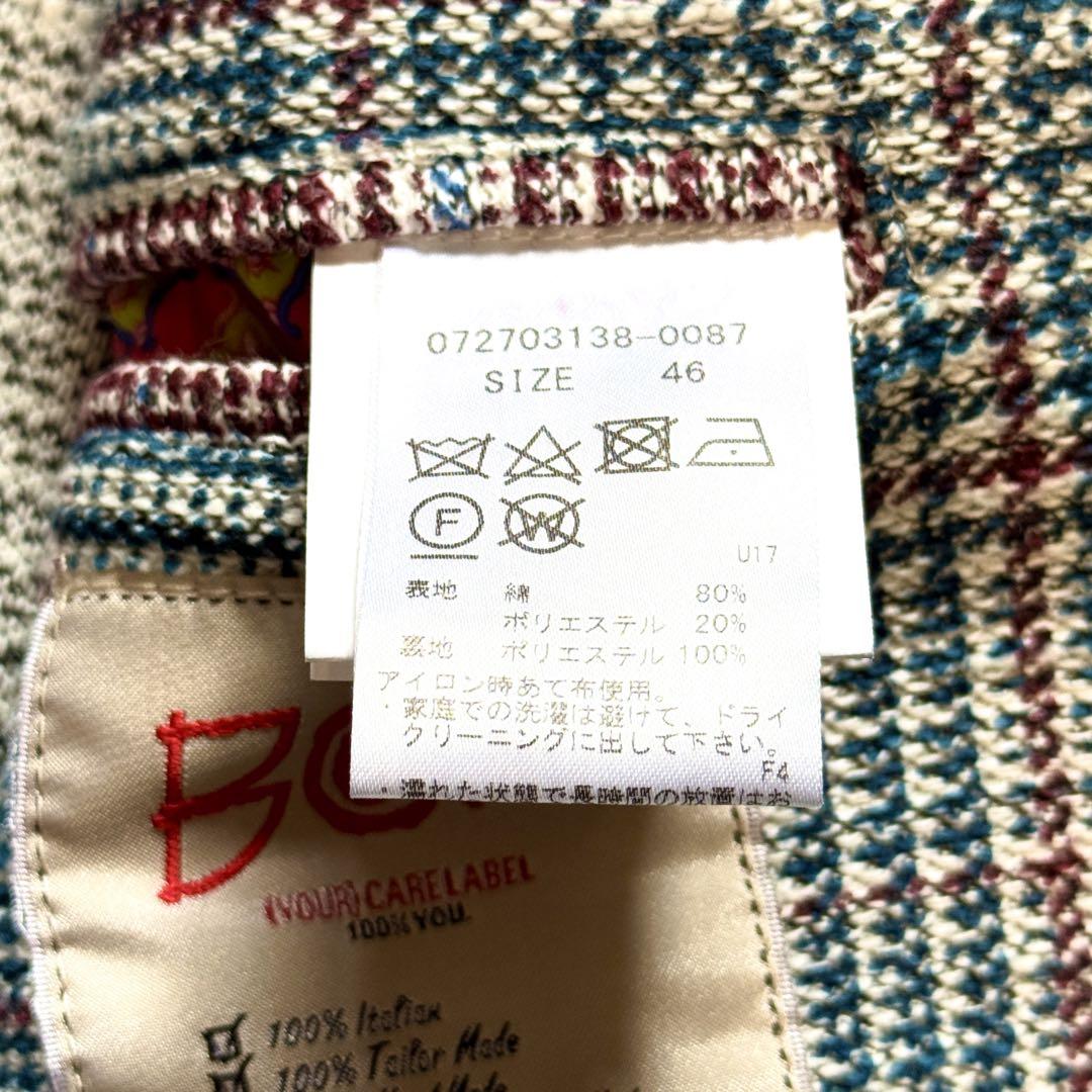 BOB テーラードジャケット チェック 46 千鳥柄 チェック 青 白 赤 総柄