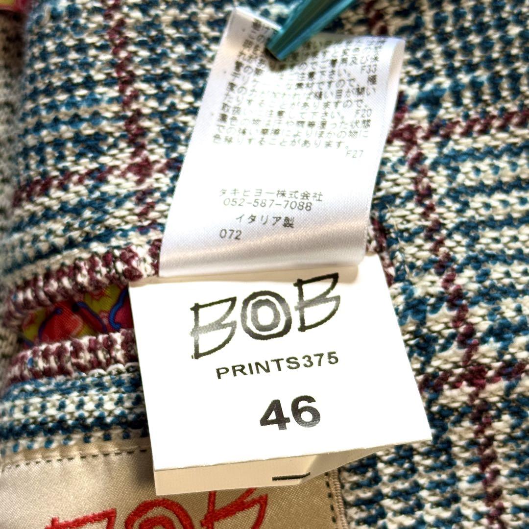 BOB テーラードジャケット チェック 46 千鳥柄 チェック 青 白 赤 総柄