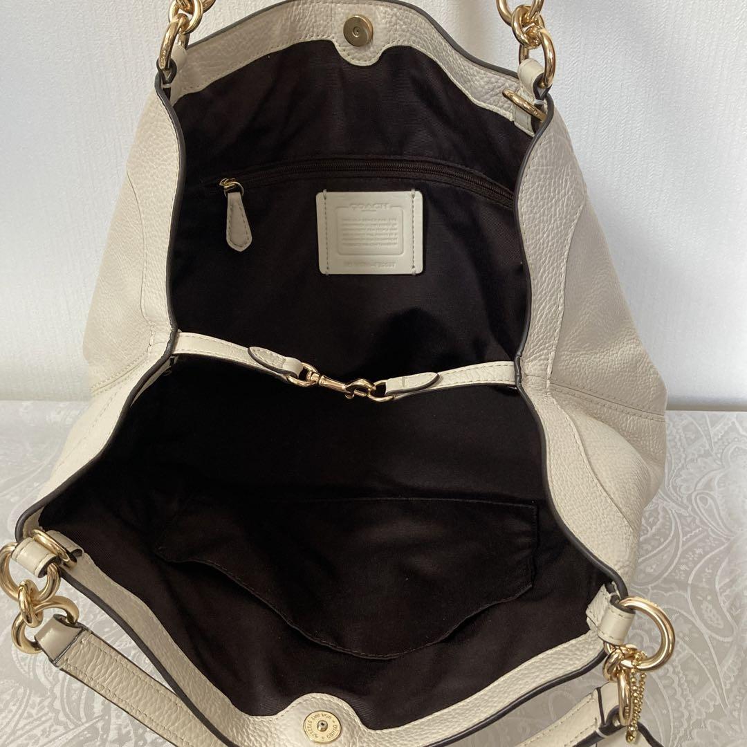 COACH コーチ☆レザー ハンドバッグ ホワイト チャーム付き