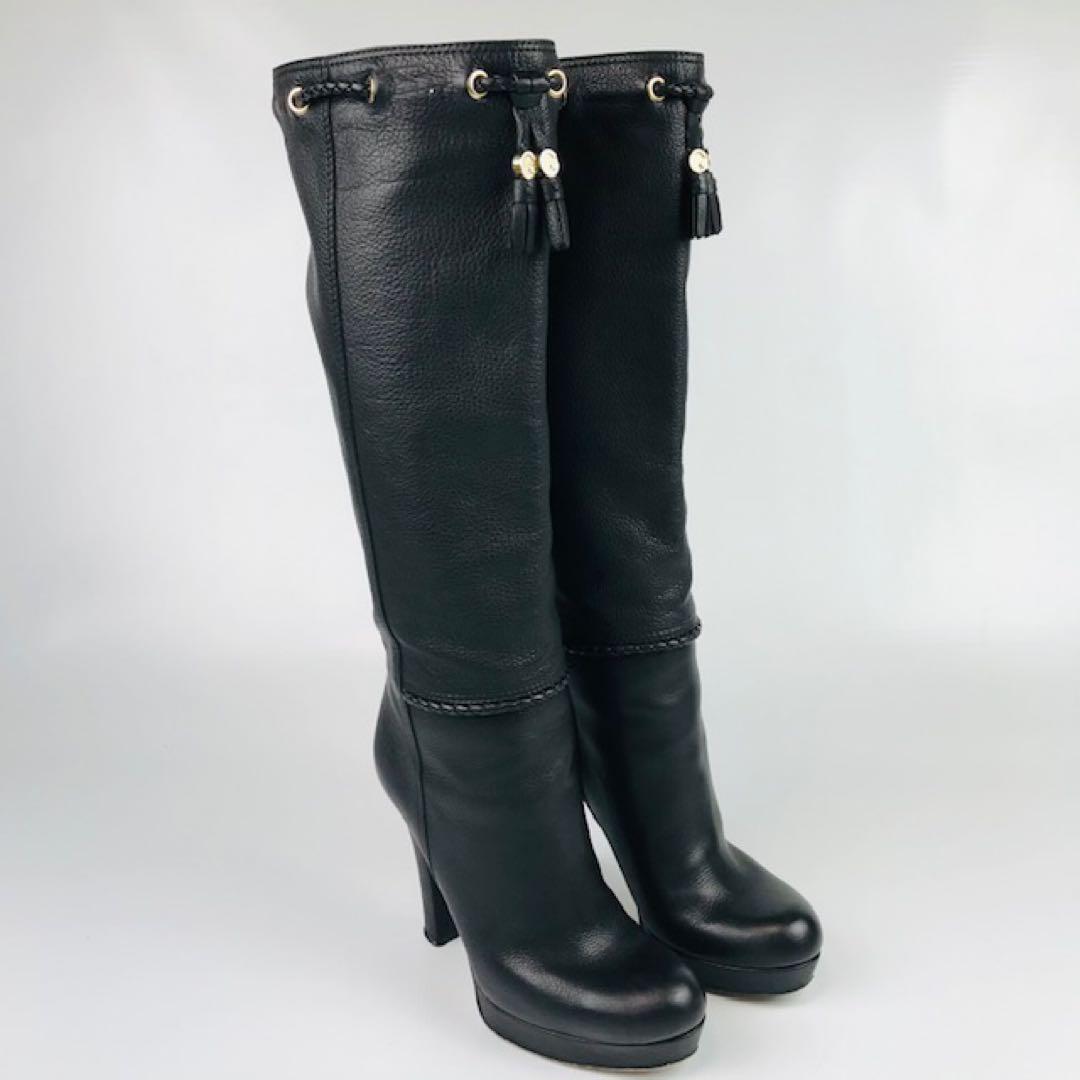 美品★GUCCI・グッチ シボレザー メタルGGタッセル付 ロングブーツ(37)