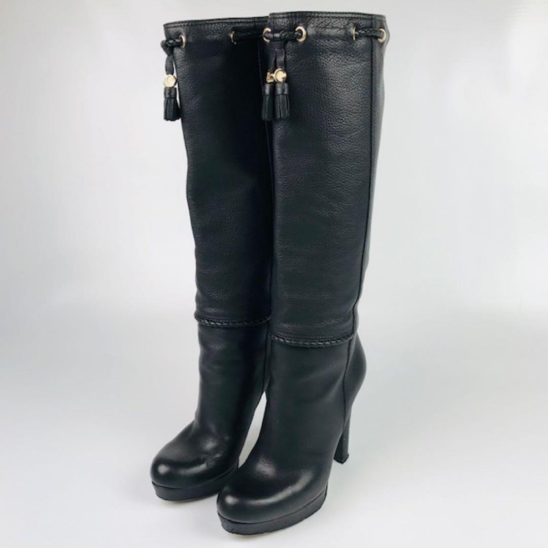 美品★GUCCI・グッチ シボレザー メタルGGタッセル付 ロングブーツ(37)