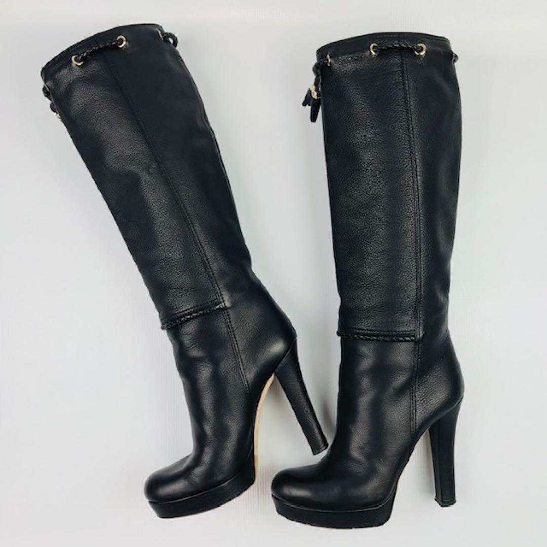 美品★GUCCI・グッチ シボレザー メタルGGタッセル付 ロングブーツ(37)