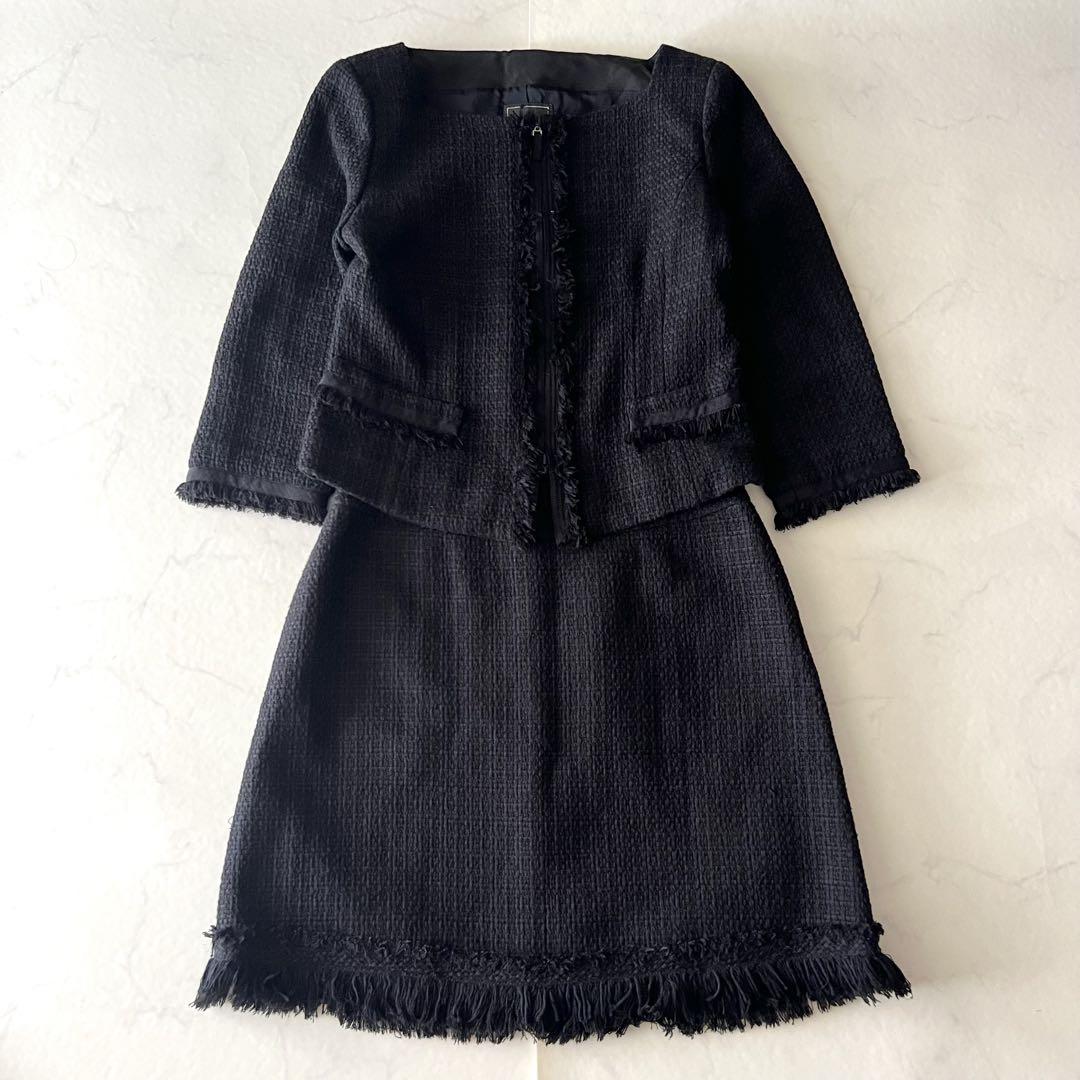 FOXEY ツイード セットアップ ジャケット スーツ 42 XL ネイビー