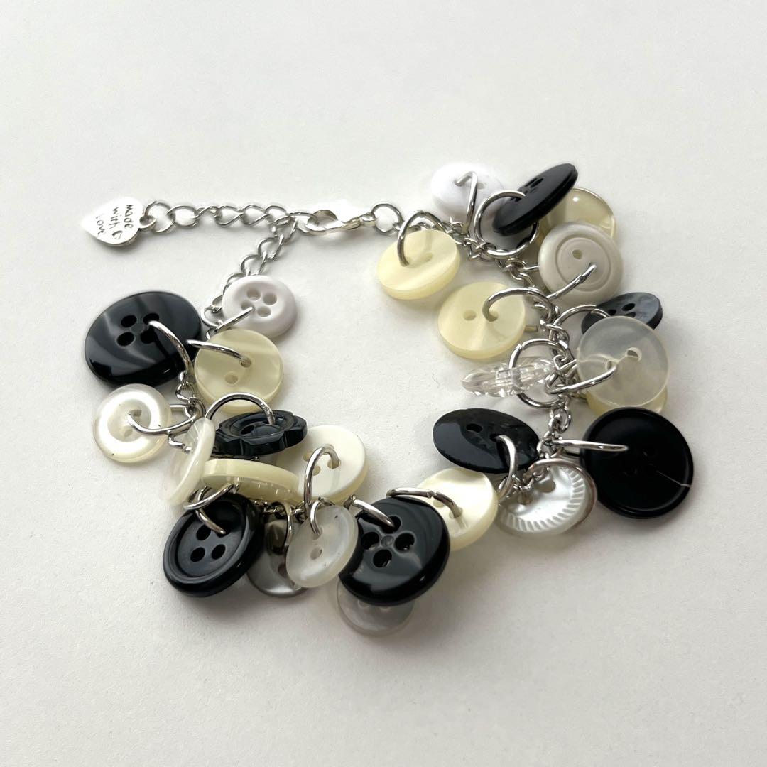 ハンドメイドブレスレット シルバーアクセサリー モノクロ