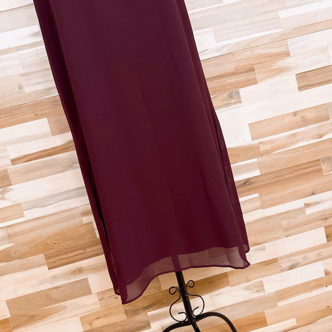 【ザラ】レイヤード シアー ノースリーブ ロング ワンピース S 赤 ボルドー