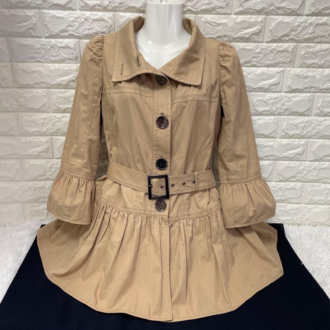 BURBERRY.BLUELABEL バーバリー 七分袖 フリルトレンチコートM BURBERRY BLUE LABEL
